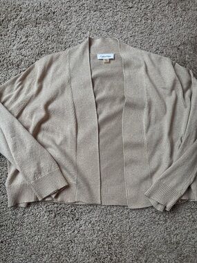 Calvin Klein Light Gold Open-Front Knit Cardigan
